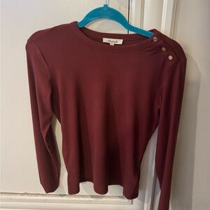 Madewell Maroon Long Sleeve Top with Button Detail